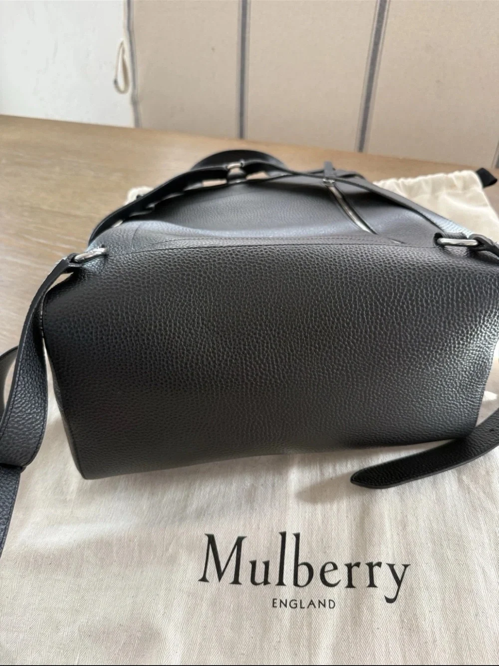 Mulberry Black Pebbled Leather Backpack with Buckle Flap
